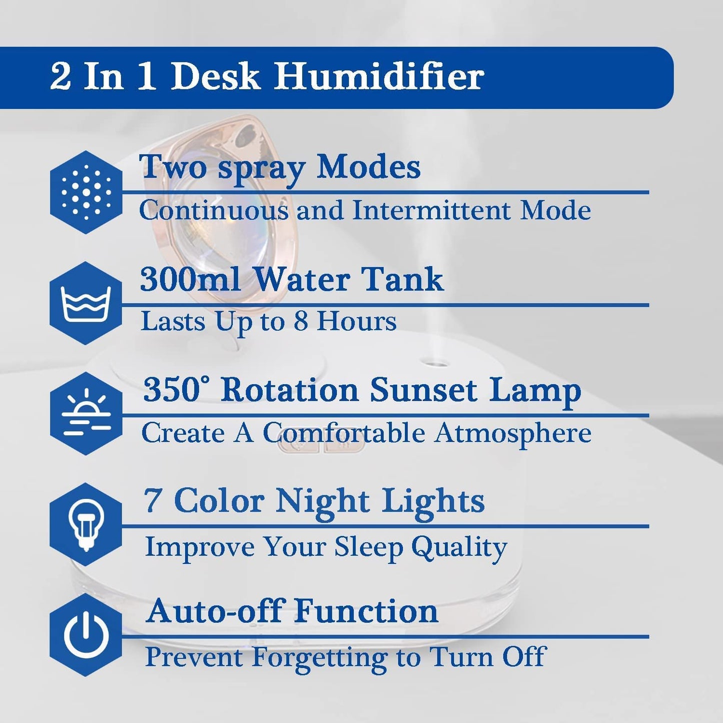 HIVAGI® Portable Mini Humidifier with Sunset Lamp - Enhance Your Environment with Mist, Light, and Relaxation. - HIVAGI®