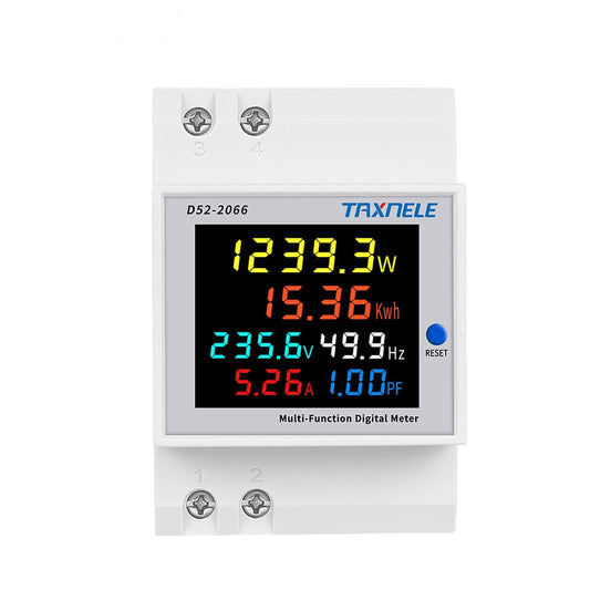 Taxnele Single Phase Energy Meter 100A 6-in-1 Power Monitor with LCD Display – AC 40-300V Voltage Current Frequency Active Power Consumption Meter for Home & Industrial Use