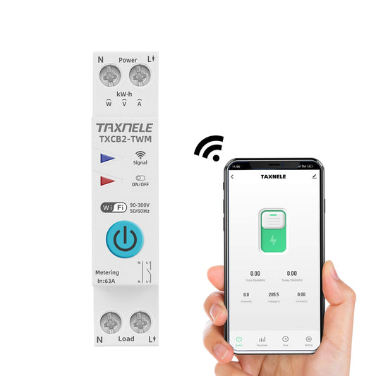 Taxnele Tuya WiFi Smart Circuit Breaker 63A 230V | Energy Meter, Voltmeter, Ammeter | Smart Life & Alexa Compatible