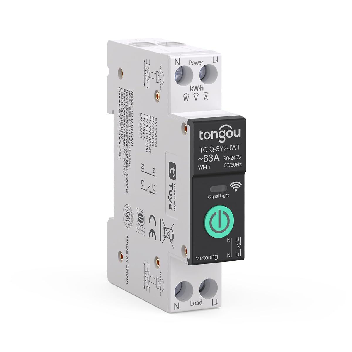 TONGOU SY2 63A Smart WiFi Relay Switch | DIN Rail Mount | Power Monitoring | TUYA App | Alexa & Google Home Compatible | No Hub Required