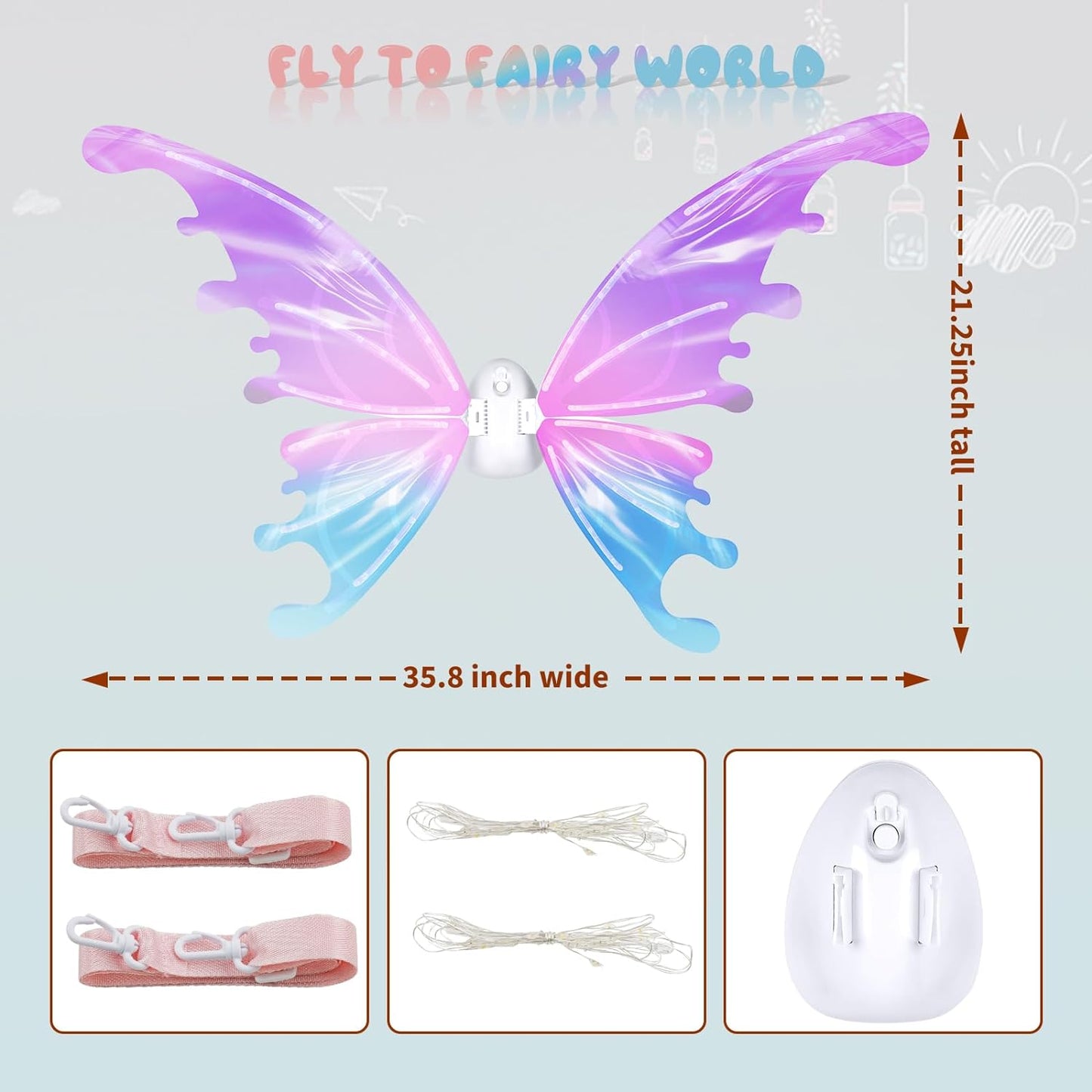LED Butterfly Wings Costume for Girls - Light Up Princess Cosplay Perfect for Christmas, Festivals, and Birthday Parties. - HIVAGI®