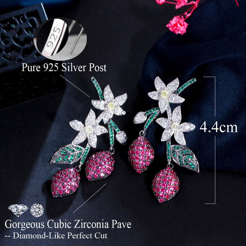 HIVAGI® Exquisite Two Tone Green and Red Cubic Zirconia Water Drop Dangle Earrings for Women. - HIVAGI®