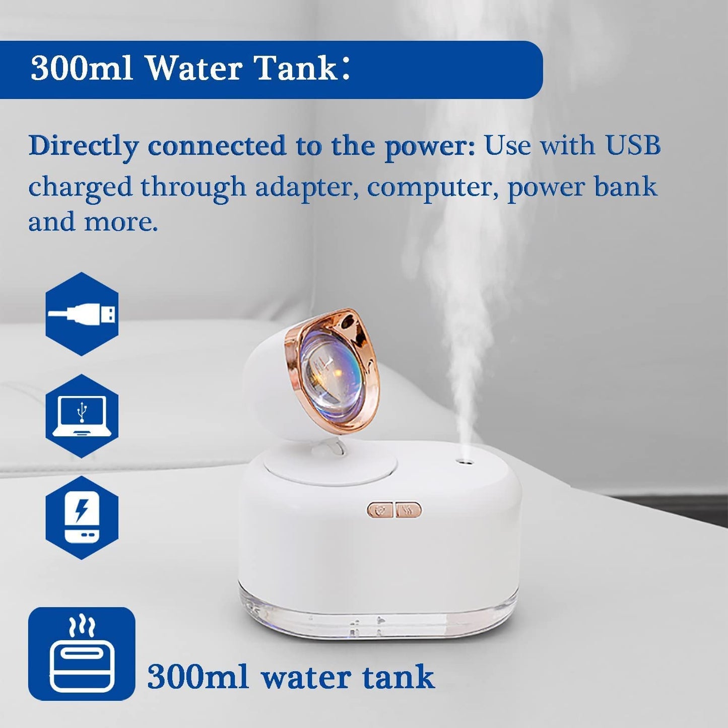 HIVAGI® Portable Mini Humidifier with Sunset Lamp - Enhance Your Environment with Mist, Light, and Relaxation. - HIVAGI®