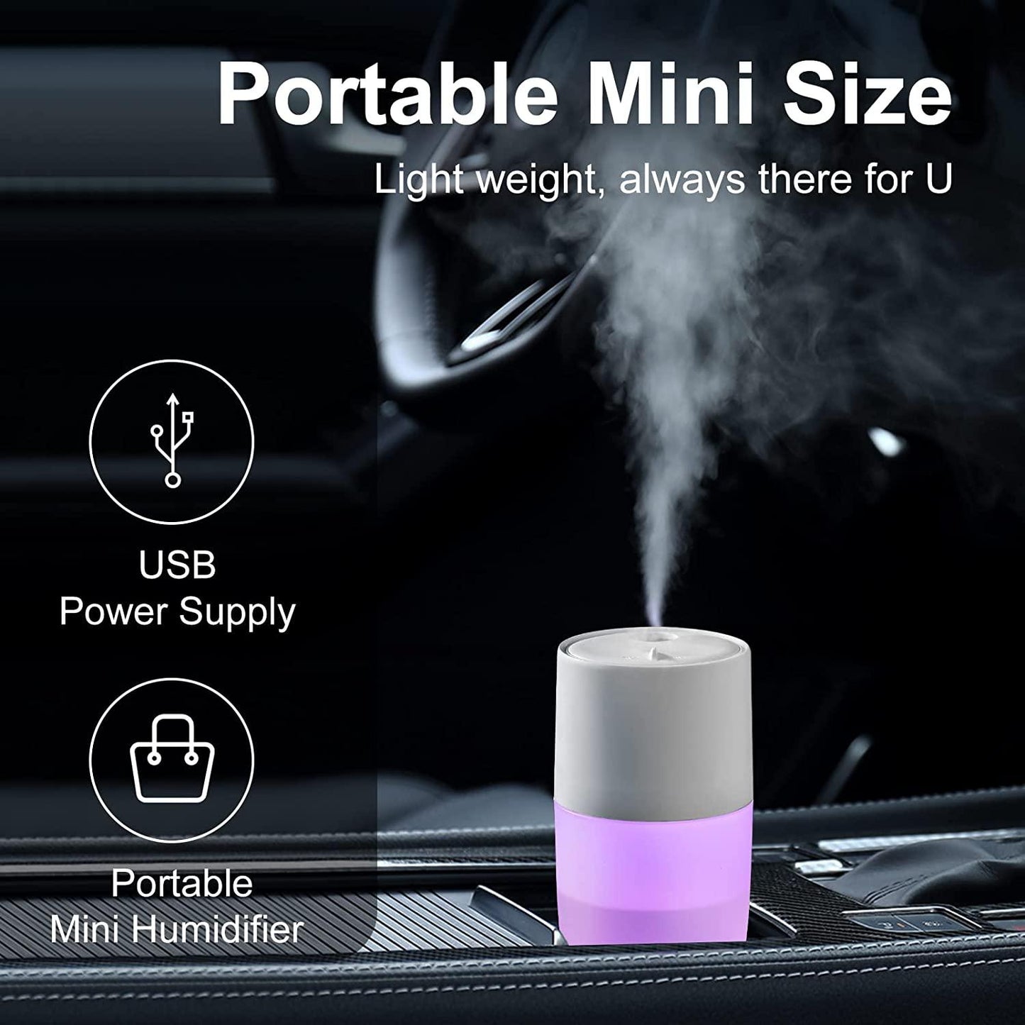 HIVAGI® Portable Mini Humidifier, Jellyfish Elf Cool Mist Ultrasonic Humidifier for Office Car Yoga & Travel (White). - HIVAGI®