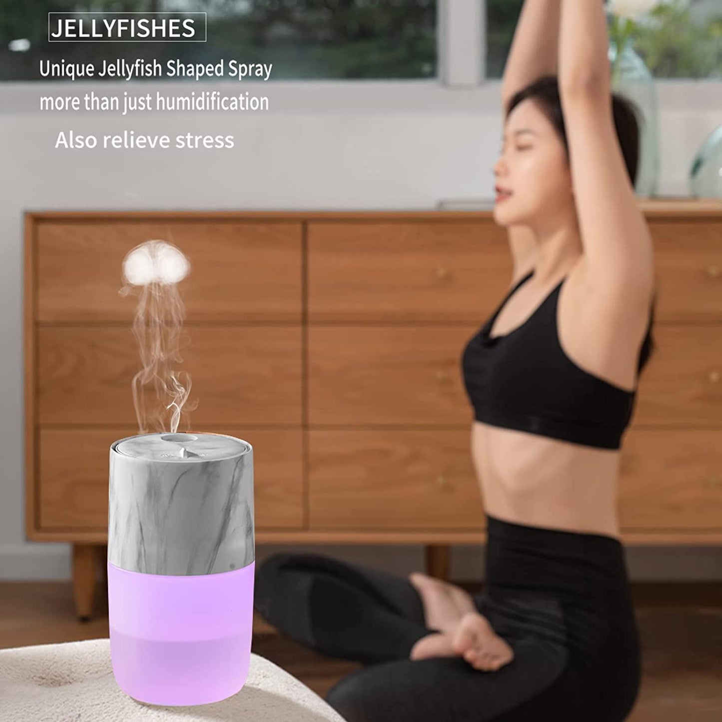 HIVAGI® Portable Mini Humidifier, Jellyfish Elf Cool Mist Ultrasonic Humidifier for Office Car Yoga & Travel (Marble White). - HIVAGI®