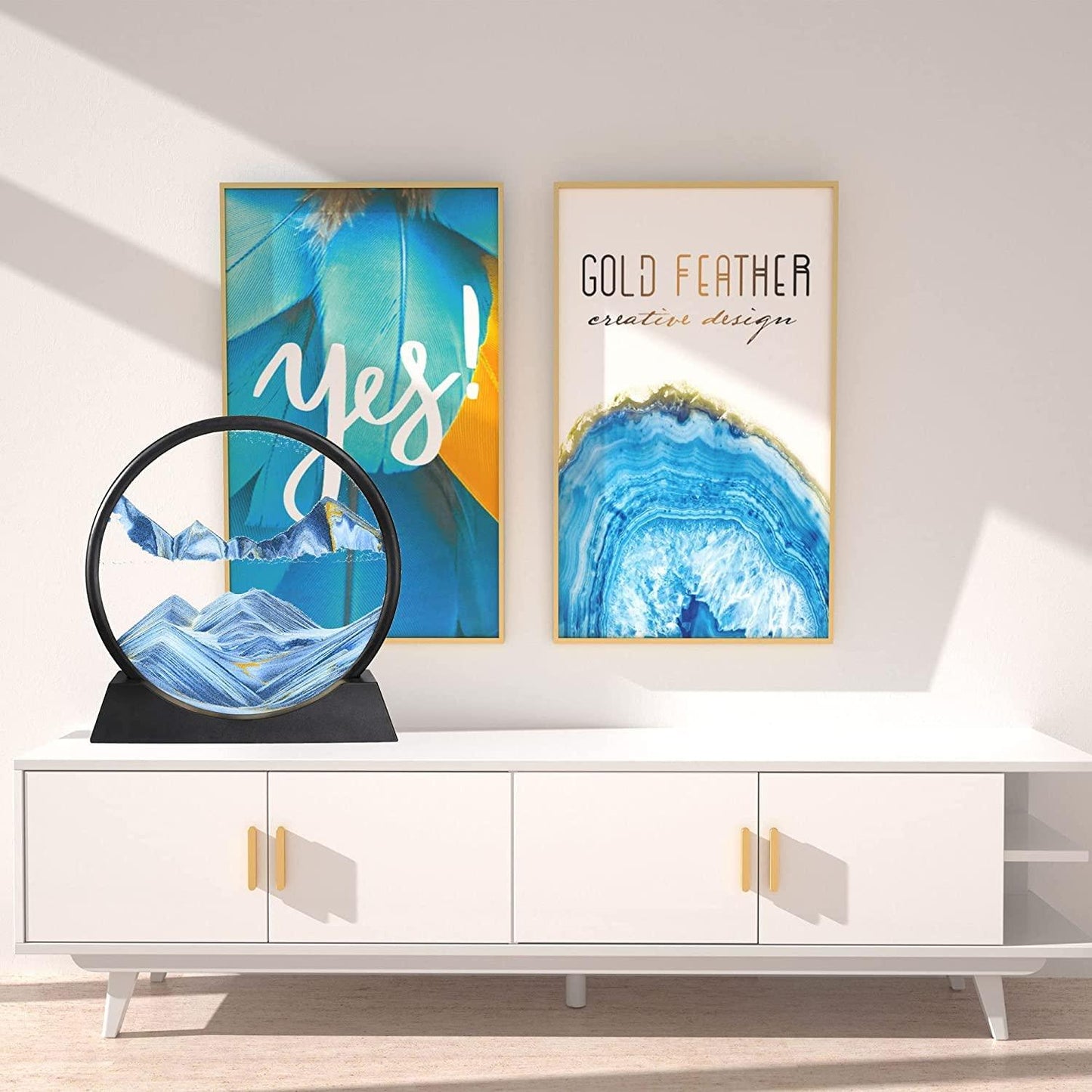 HIVAGI® Moving Sand Art Picture Glass Liquid Painting 3D Natural Landscape showpieces for Home Decor Office. - HIVAGI®
