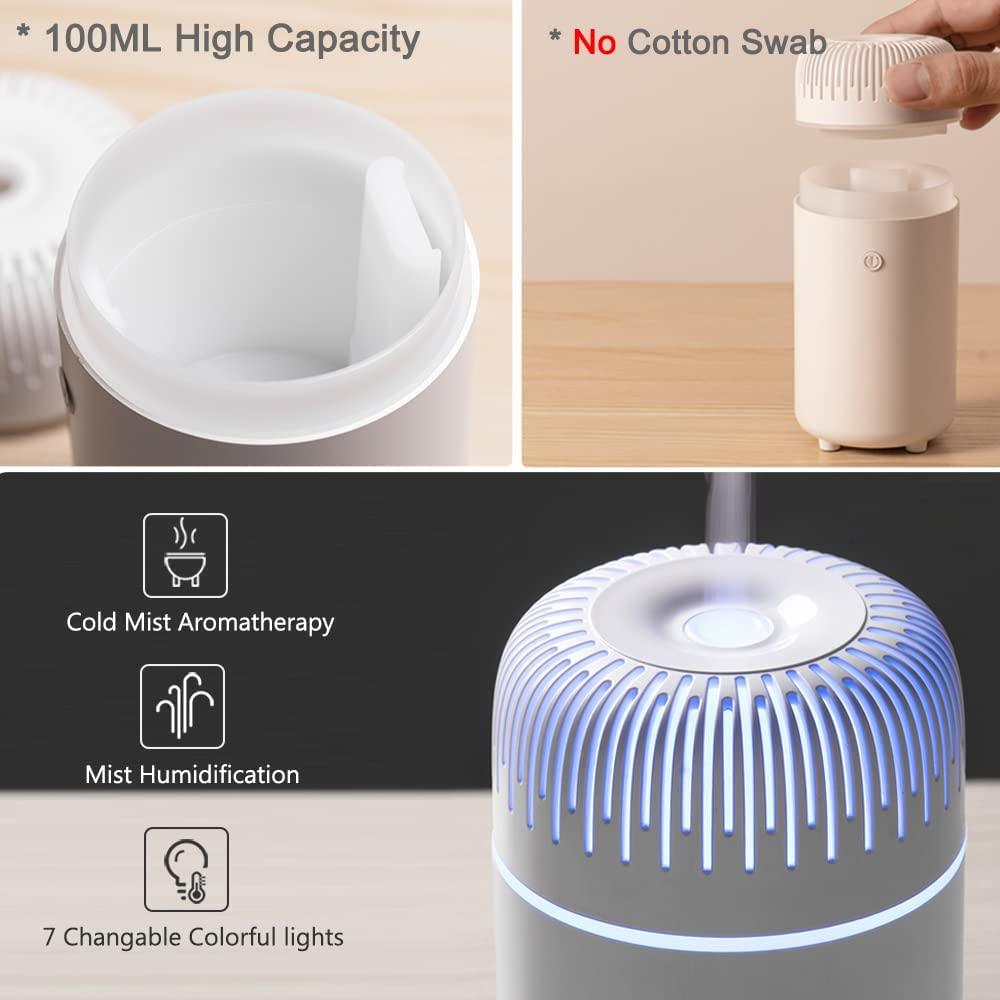 HIVAGI® Car Diffusers, 7 Color Car Essential Oil Diffuser, USB Portable Humidifier for Car Travel Office Bedroom (White). - HIVAGI®