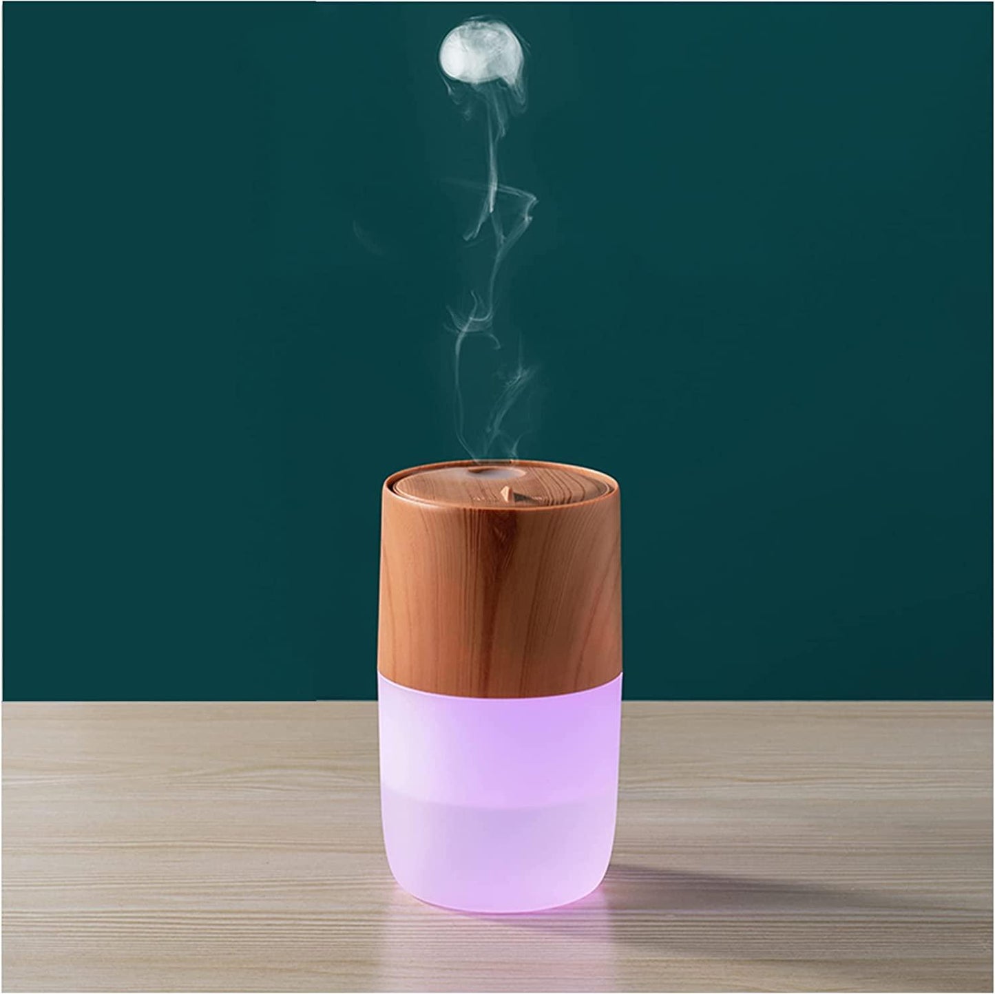 HIVAGI® Portable Mini Humidifier, Jellyfish Elf Cool Mist Ultrasonic Humidifier for Office Car Yoga & Travel (Light Wood Grain). - HIVAGI®