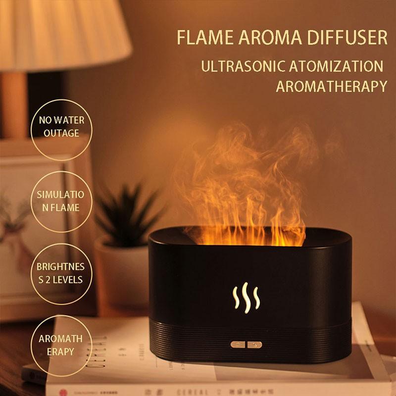 HIVAGI® Essential Oil Diffuser 180ml Aromatherapy Oil Diffuser Ultrasonic Cool Mist Diffuser, 2 Mist Mode Flame Lights for Home Office (Black). - HIVAGI®