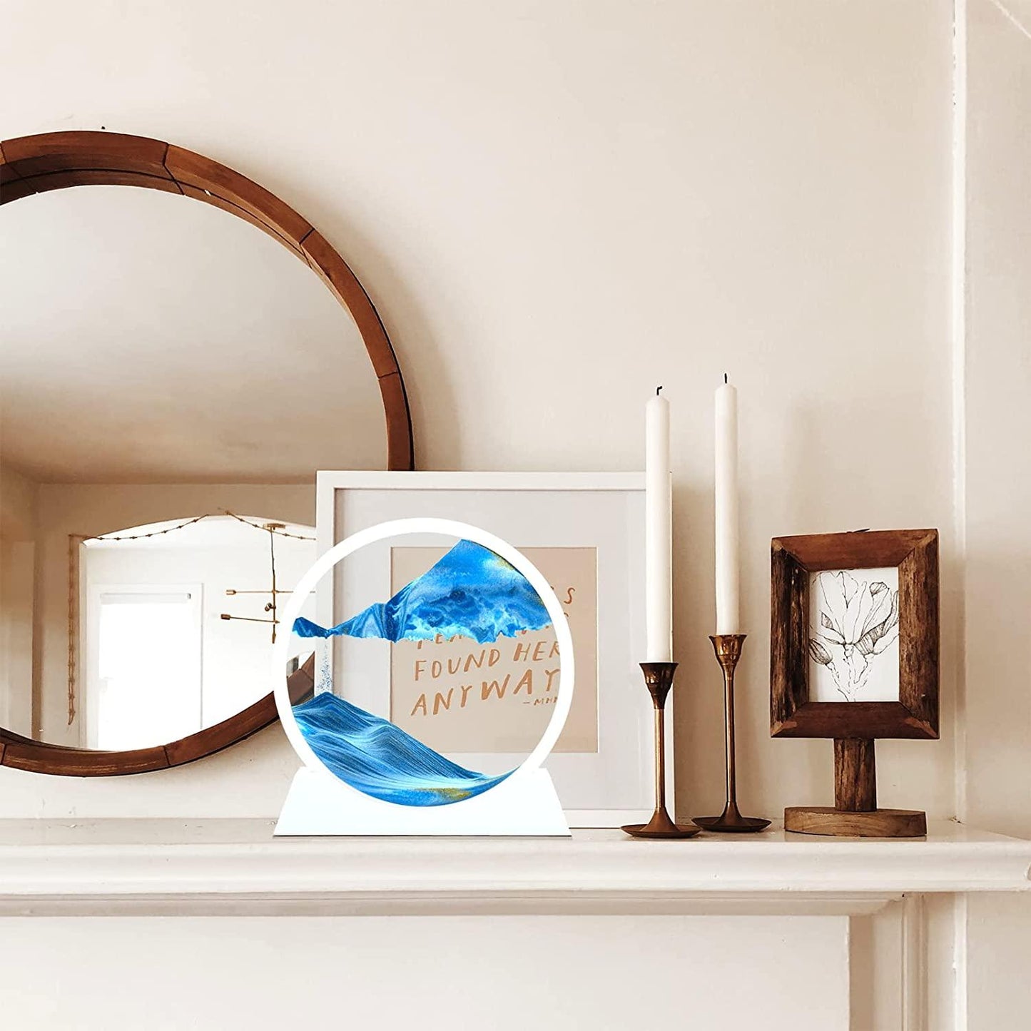 HIVAGI® Moving Sand Art Picture, Dynamic Sand Picture 3D Deep Sea Sand Frame For Home & Office (Blue, White Frame). - HIVAGI®