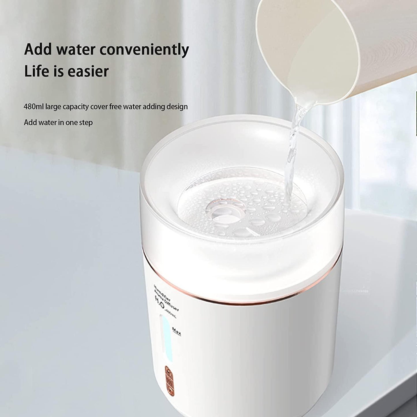 HIVAGI® Portable Mini Humidifier 480ml Cool Mist Humidifier USB Personal Desktop Humidifier For Bedroom Office Home Yoga Gym. - HIVAGI®