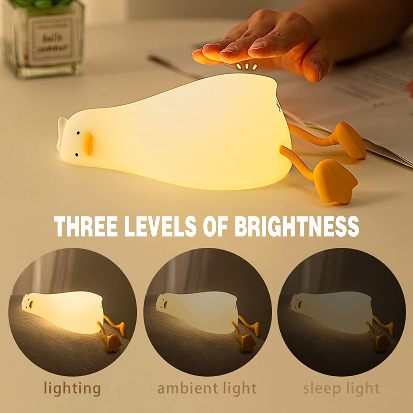 HIVAGIĀ® Kids Night Light - Lying Flat Duck Cute Night Light for Kids - Premium Silicone Nursery Nightlight - Touch Control - Type-C Rechargeable - Duck Lamp. - HIVAGIĀ®