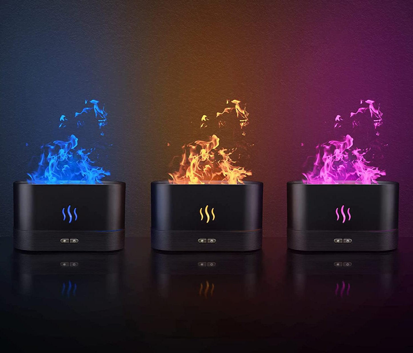 HIVAGI® Flame Air Aroma Diffuser Humidifier, 7 Flame Color Noiseless Essential Oil Diffuser for Home,Office,Yoga (8Hours Black) - HIVAGI®