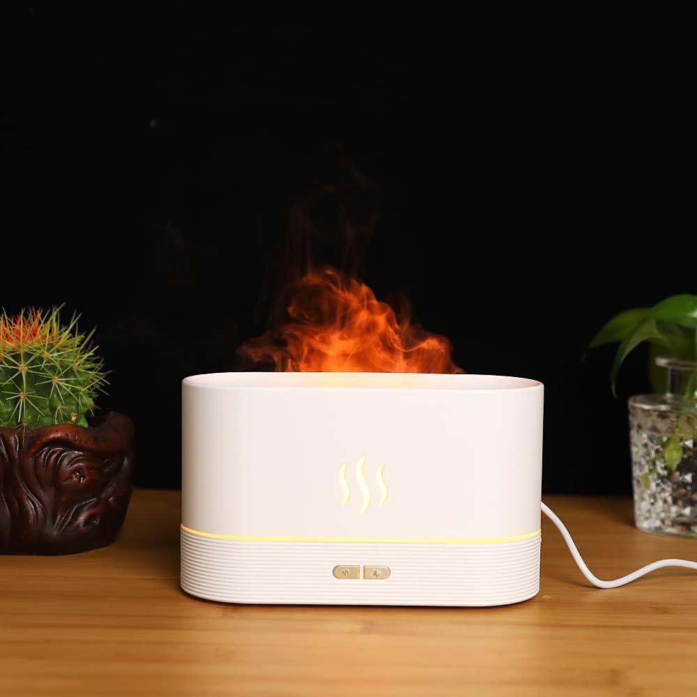 HIVAGI® Essential Oil Diffuser with Flame Light, 180mL Aromatherapy Mist Humidifier, Quiet Aroma Air Diffusers with Auto Shut-Off Protection (White). - HIVAGI®