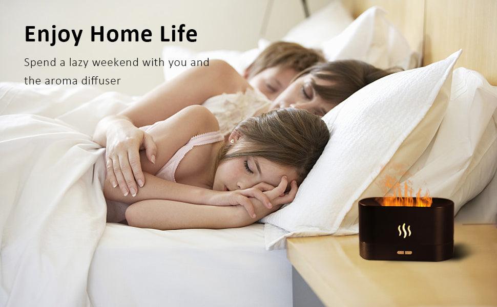 HIVAGI® Essential Oil Diffuser 180ml Aromatherapy Oil Diffuser Ultrasonic Cool Mist Diffuser, 2 Mist Mode Flame Lights for Home Office (Black). - HIVAGI®