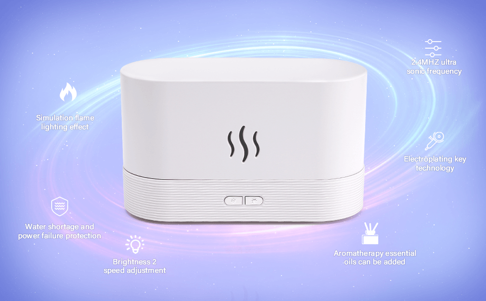 HIVAGI® Essential Oil Diffuser with Flame Light, 180mL Aromatherapy Mist Humidifier, Quiet Aroma Air Diffusers with Auto Shut-Off Protection (White). - HIVAGI®
