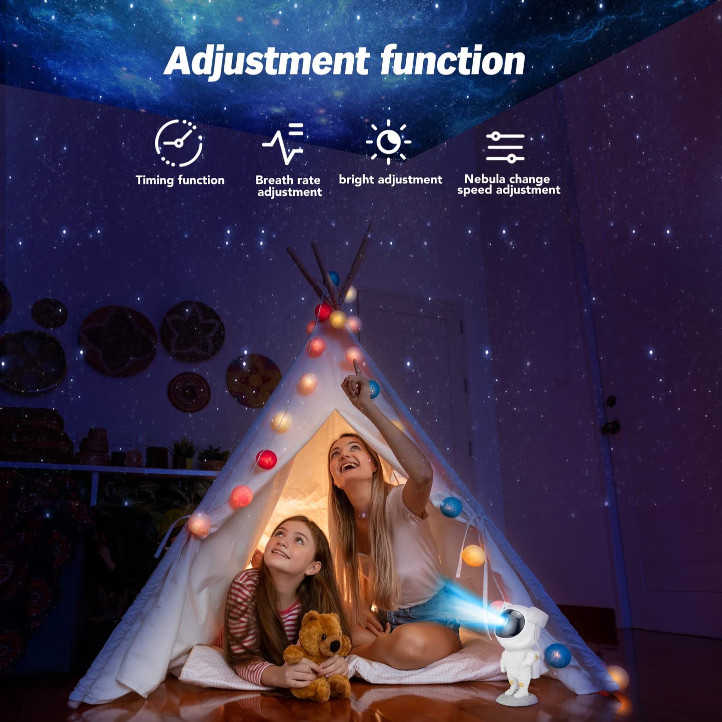 HIVAGI® Astronaut Star Projector Night Light - LED Nebula Lamp with Remote Control and Timer for Kids Room. - HIVAGI®