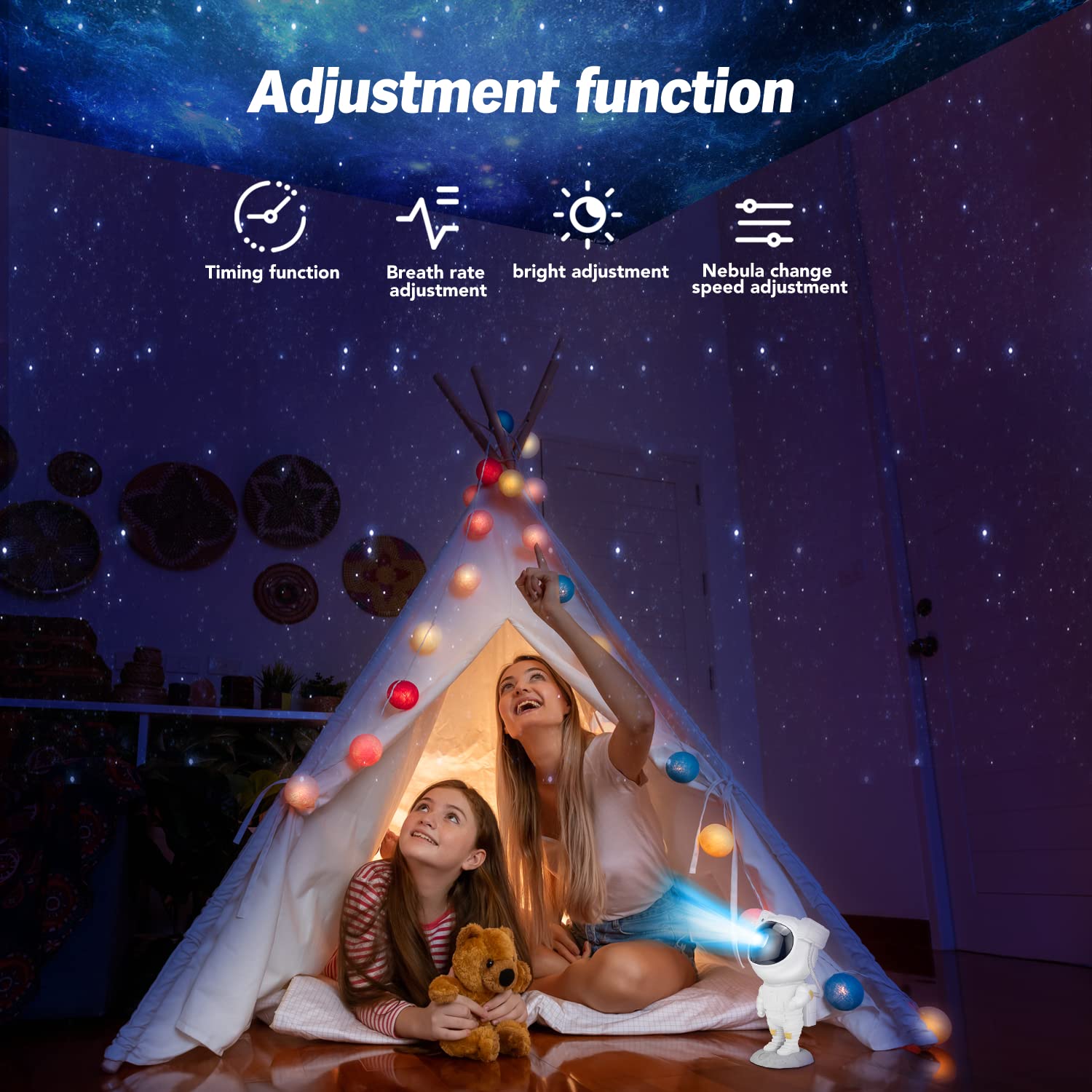HIVAGI® Astronaut Star Projector Night Light - LED Nebula Lamp with Remote Control and Timer for Kids Room. - HIVAGI®
