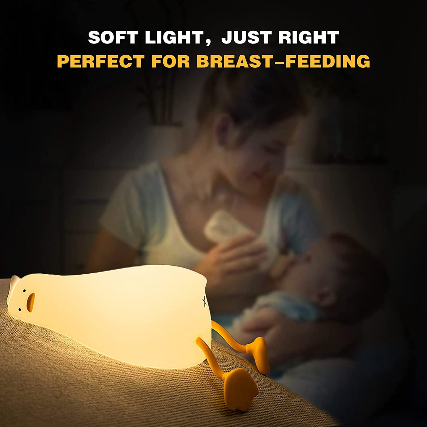 HIVAGIĀ® Kids Night Light - Lying Flat Duck Cute Night Light for Kids - Premium Silicone Nursery Nightlight - Touch Control - Type-C Rechargeable - Duck Lamp. - HIVAGIĀ®