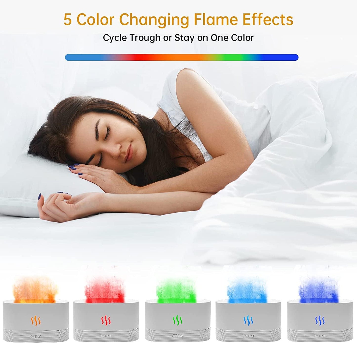 HIVAGI® Flame Air Aroma Diffuser Humidifier, 7 Flame Color Noiseless Essential Oil Diffuser for Home,Office,Yoga (8Hours White) - HIVAGI®