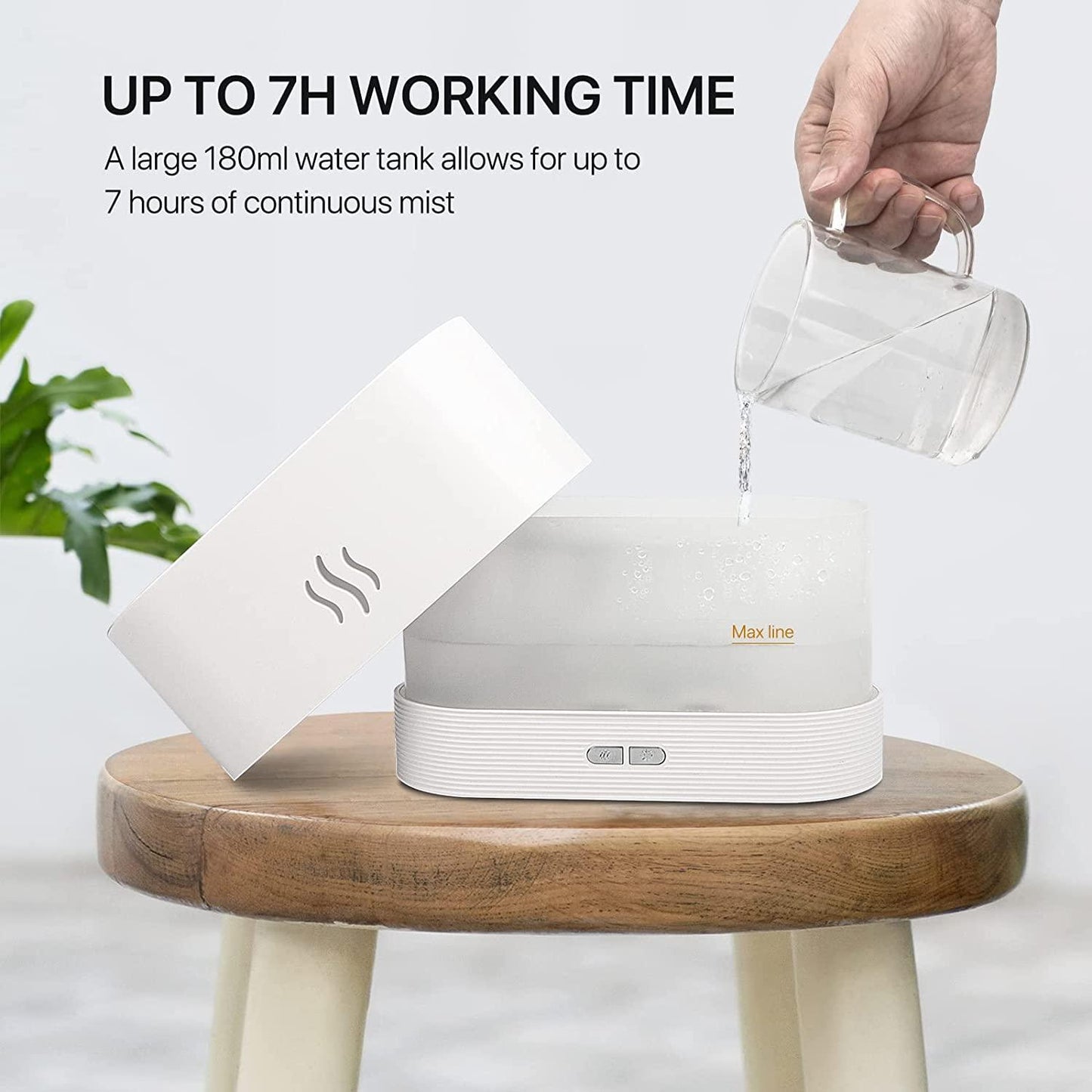 HIVAGI® Flame Air Aroma Diffuser Humidifier, 7 Flame Color Noiseless Essential Oil Diffuser for Home,Office,Yoga (8Hours White) - HIVAGI®