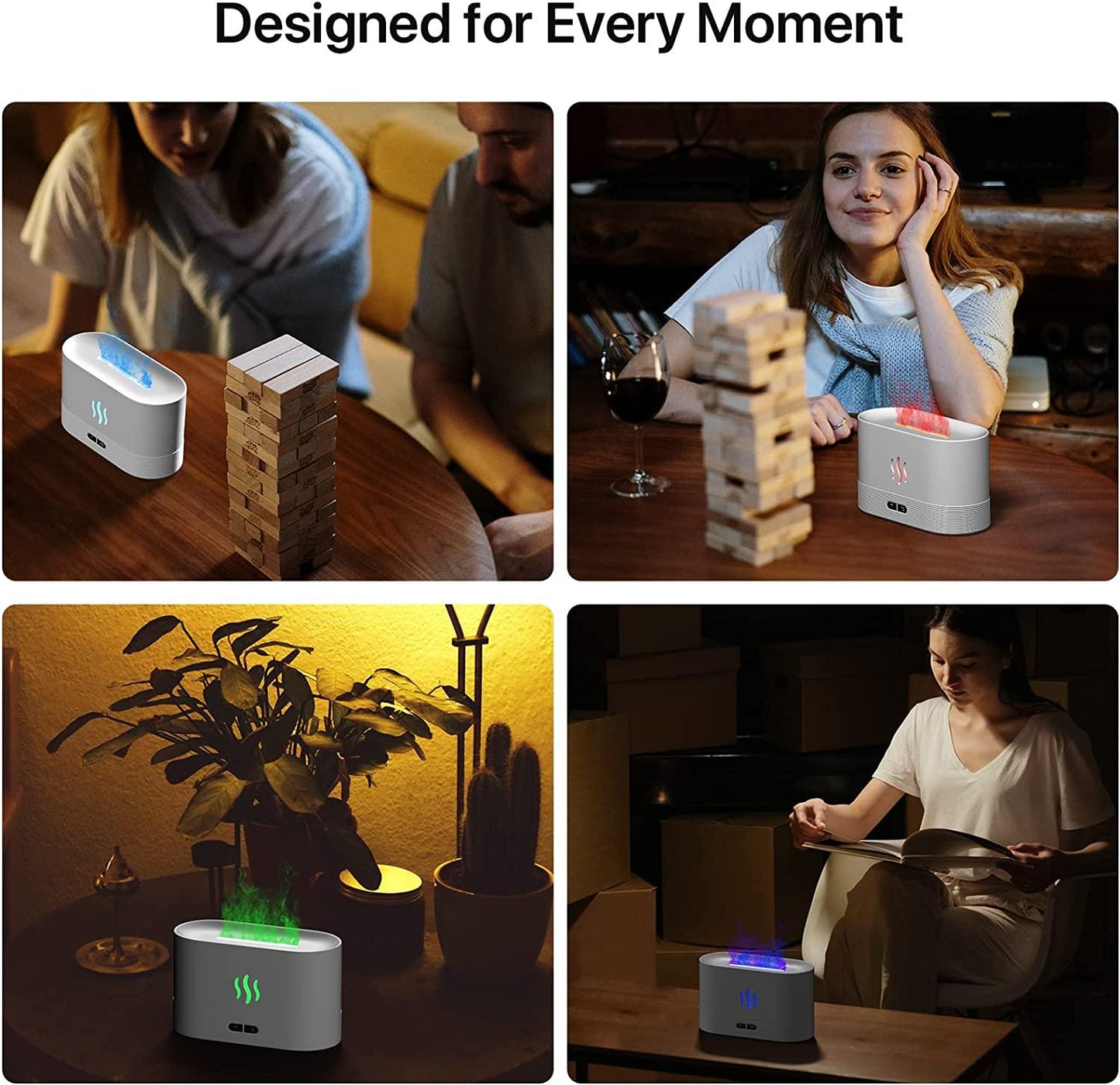 HIVAGI® Flame Air Aroma Diffuser Humidifier, 7 Flame Color Noiseless Essential Oil Diffuser for Home,Office,Yoga (8Hours White) - HIVAGI®