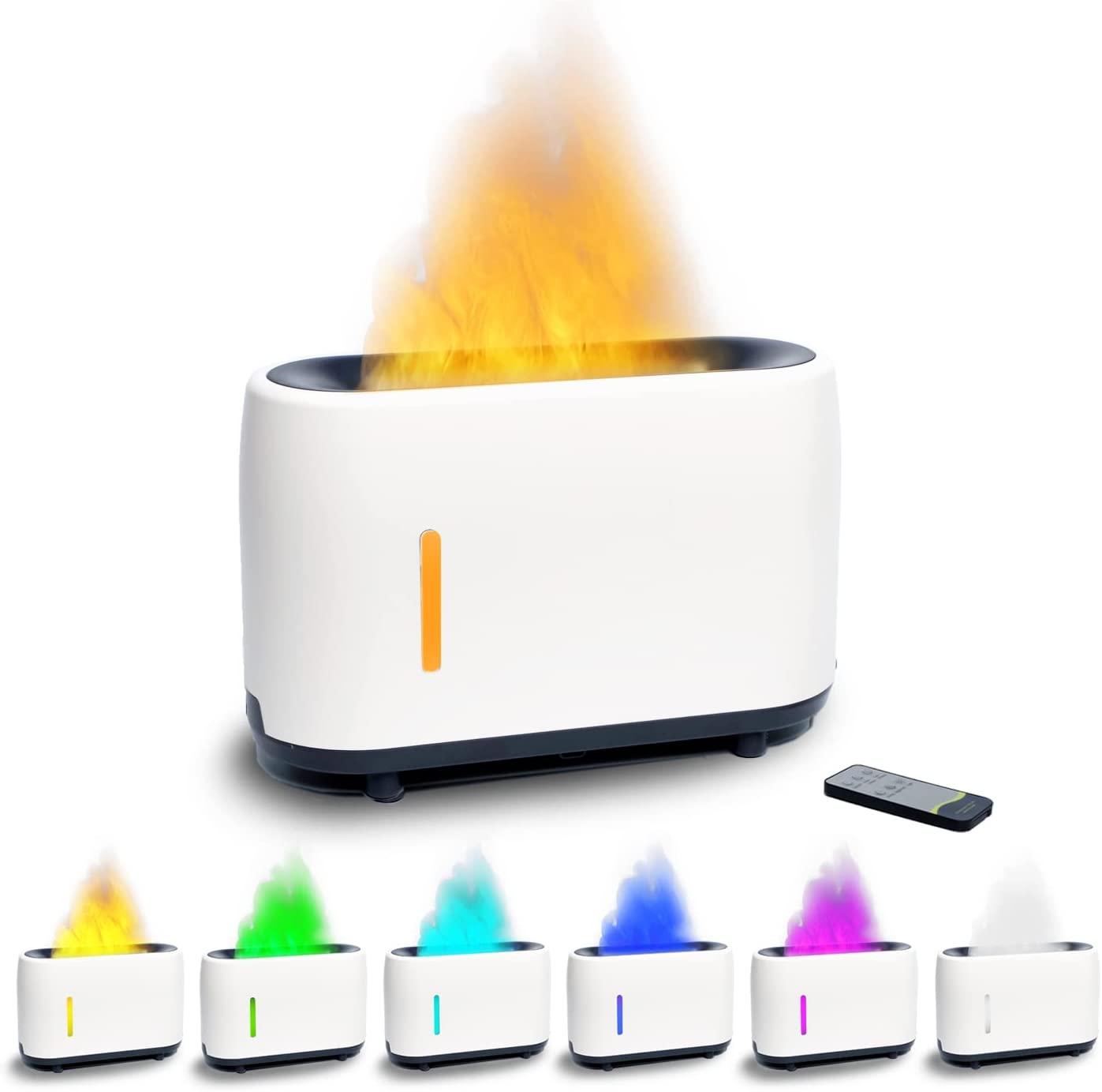 HIVAGI® Essential Oil Diffuser 7 Color 2 Mist Mode Flame Lights, Ultra-Silent Cool Mist Humidifier Aroma Diffuser for Home, Office, Yoga (White). - HIVAGI®