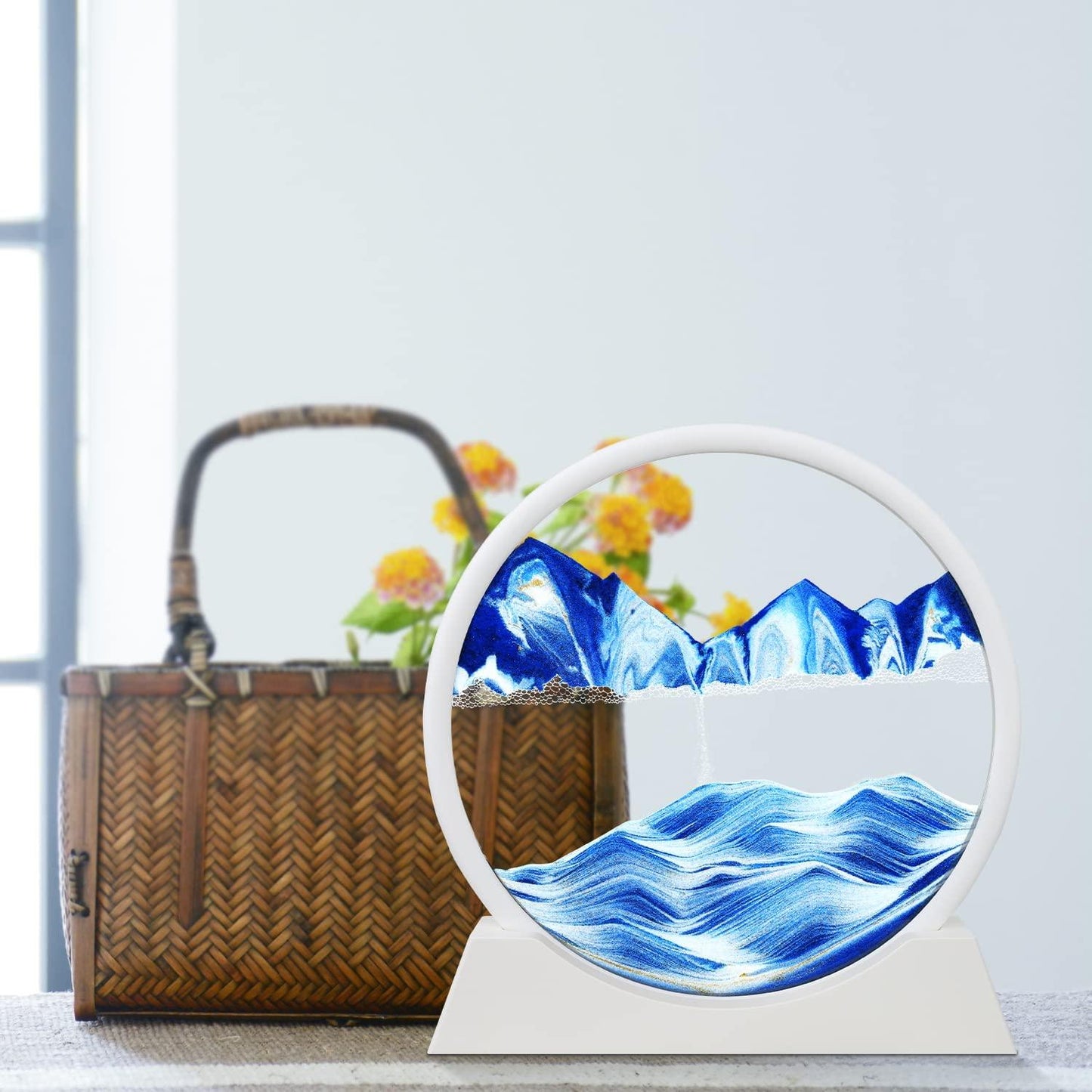 HIVAGI® Moving Sand Art Picture, Dynamic Sand Picture 3D Deep Sea Sand Frame For Home & Office (Blue, White Frame). - HIVAGI®