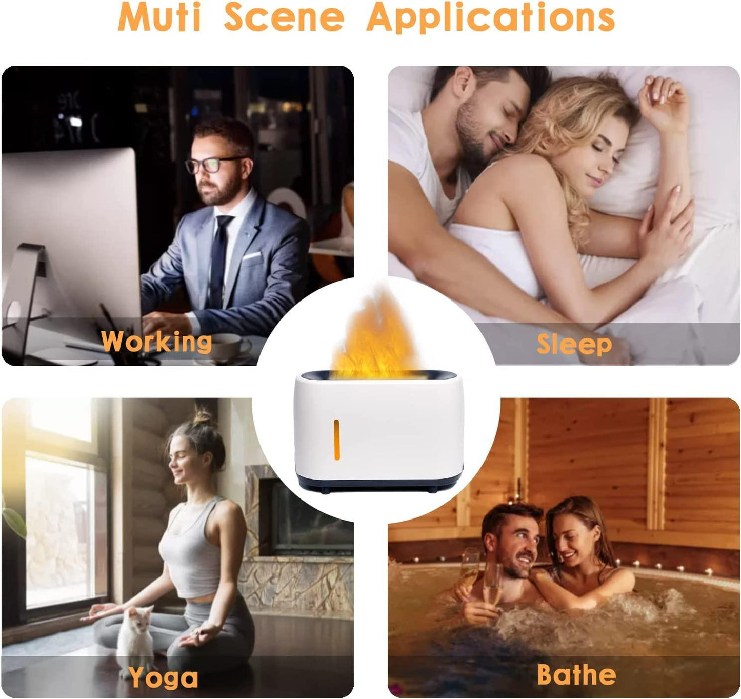 HIVAGI® Essential Oil Diffuser 7 Color 2 Mist Mode Flame Lights, Ultra-Silent Cool Mist Humidifier Aroma Diffuser for Home, Office, Yoga (White). - HIVAGI®