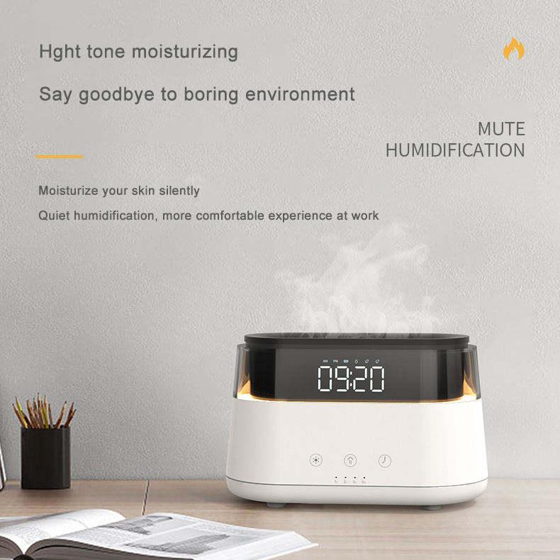 HIVAGI® Elegant Alarm Clock Aroma Oil Diffuser Innovative Simulation Flame Humidifier With Timer Function Flame Night Light for Home Office Yoga Gym. - HIVAGI®