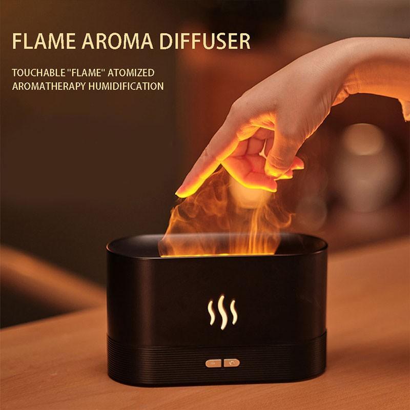 HIVAGI® Essential Oil Diffuser 180ml Aromatherapy Oil Diffuser Ultrasonic Cool Mist Diffuser, 2 Mist Mode Flame Lights for Home Office (Black). - HIVAGI®