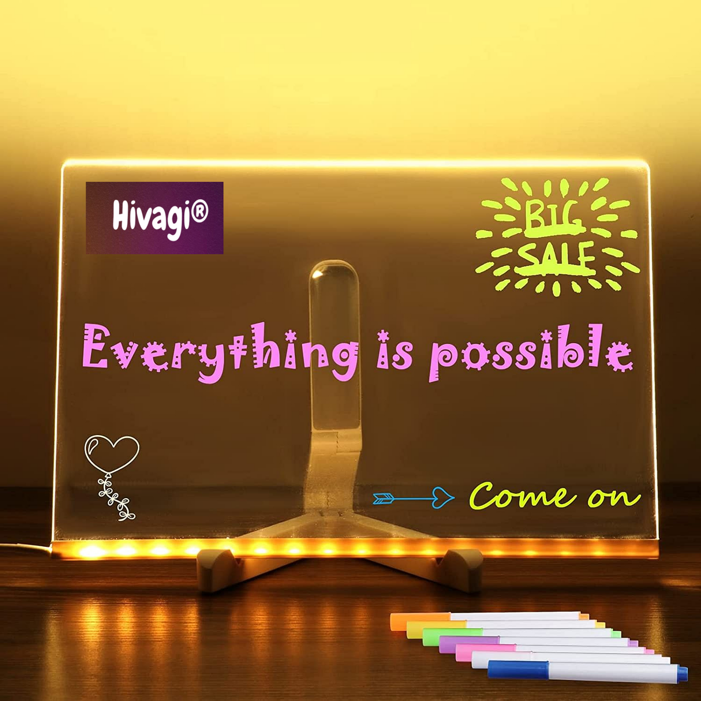 HIVAGI® LED Letter Message Board Note with Stand with 7 Pen for Office School Home Shop. - HIVAGI®
