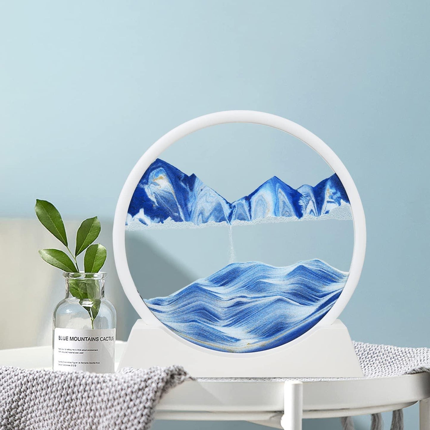 HIVAGI® Moving Sand Art Picture, Dynamic Sand Picture 3D Deep Sea Sand Frame For Home & Office (Blue, White Frame). - HIVAGI®