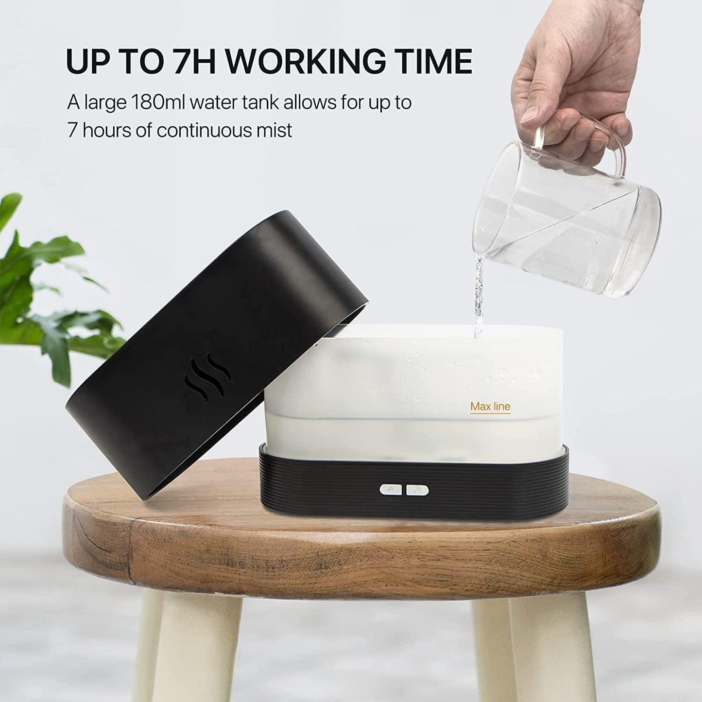 HIVAGI® Flame Air Aroma Diffuser Humidifier, 7 Flame Color Noiseless Essential Oil Diffuser for Home,Office,Yoga (8Hours Black) - HIVAGI®