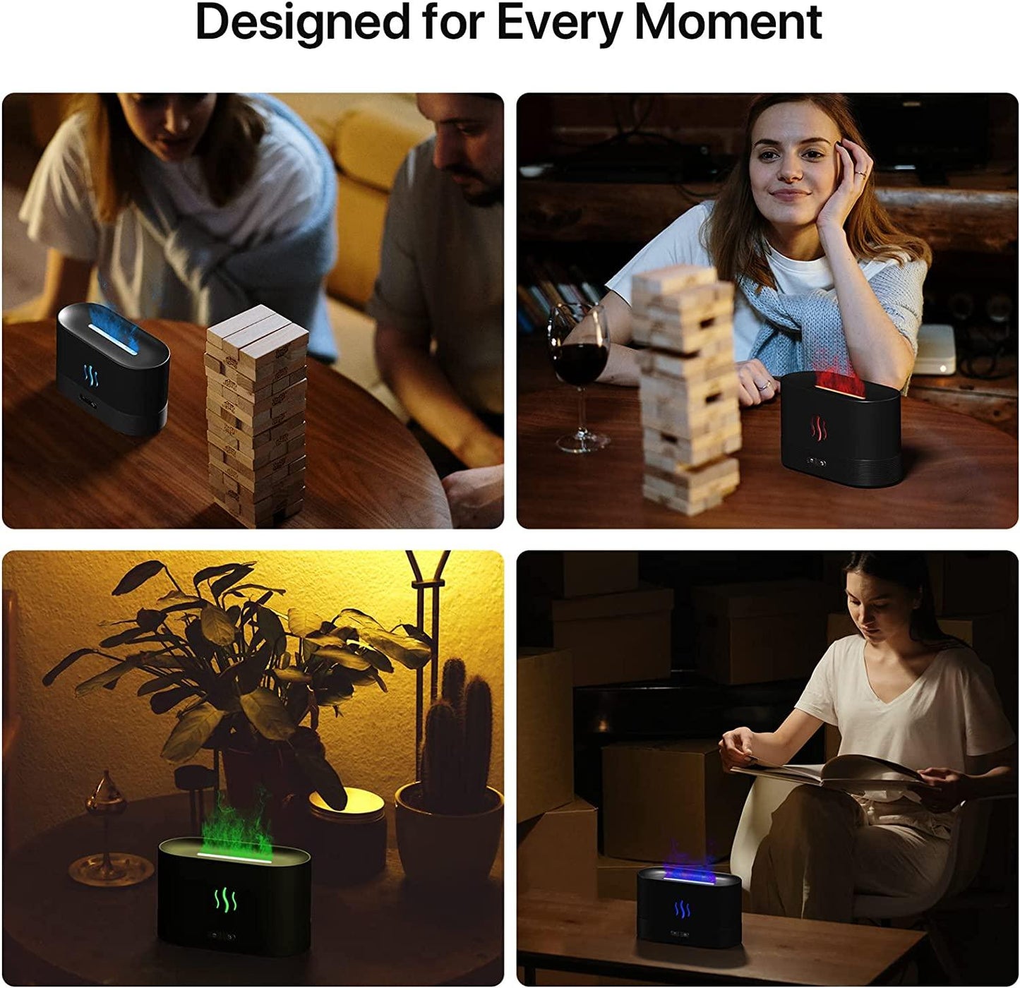 HIVAGI® Flame Air Aroma Diffuser Humidifier, 7 Flame Color Noiseless Essential Oil Diffuser for Home,Office,Yoga (8Hours Black) - HIVAGI®