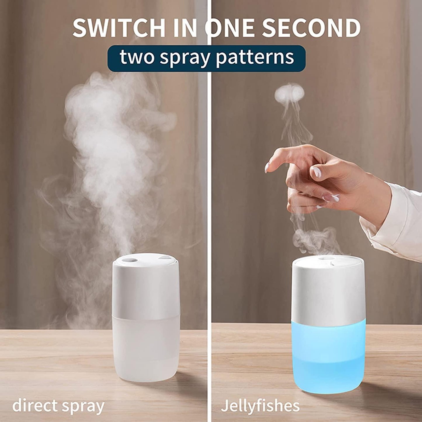 HIVAGI® Portable Mini Humidifier, Jellyfish Elf Cool Mist Ultrasonic Humidifier for Office Car Yoga & Travel (Light Wood Grain). - HIVAGI®