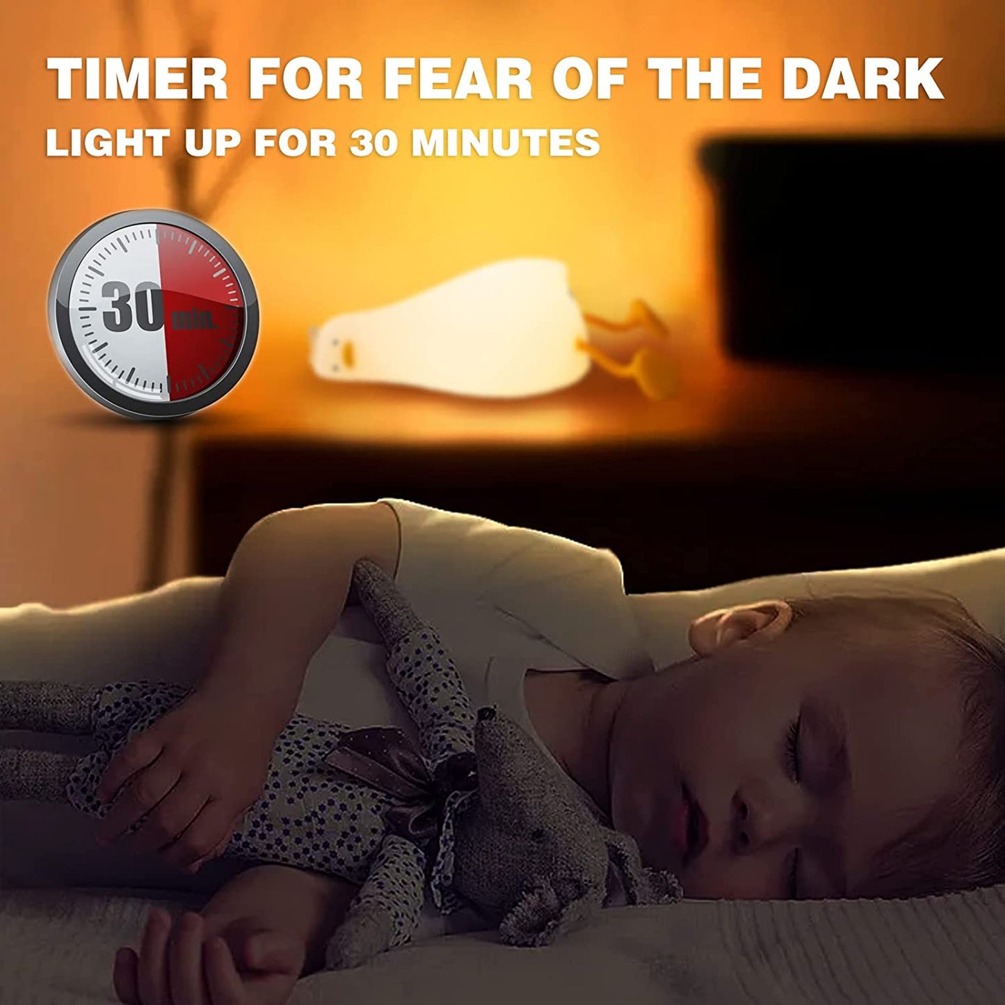 HIVAGIĀ® Kids Night Light - Lying Flat Duck Cute Night Light for Kids - Premium Silicone Nursery Nightlight - Touch Control - Type-C Rechargeable - Duck Lamp. - HIVAGIĀ®