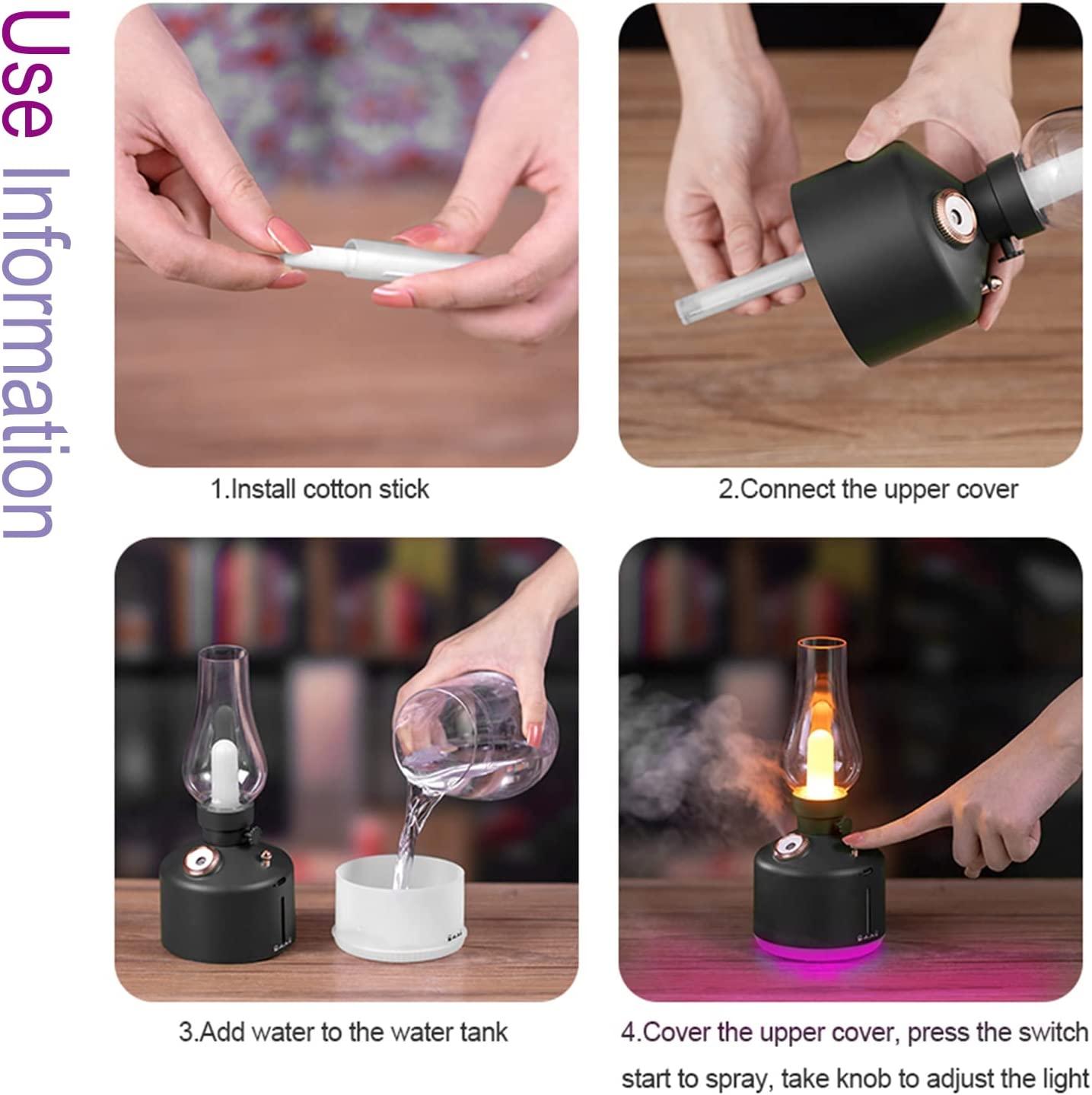 Retro Mist Humidifiers with Warm Light Quiet Vaporizers, Moisturizing Skin (Black). - HIVAGI®