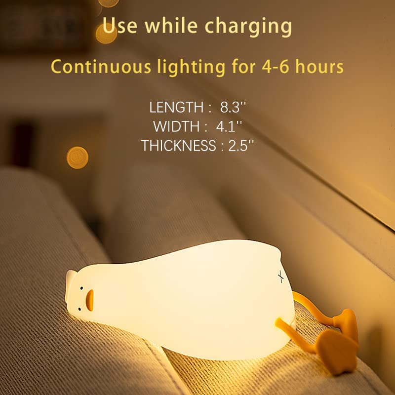 HIVAGIĀ® Kids Night Light - Lying Flat Duck Cute Night Light for Kids - Premium Silicone Nursery Nightlight - Touch Control - Type-C Rechargeable - Duck Lamp. - HIVAGIĀ®