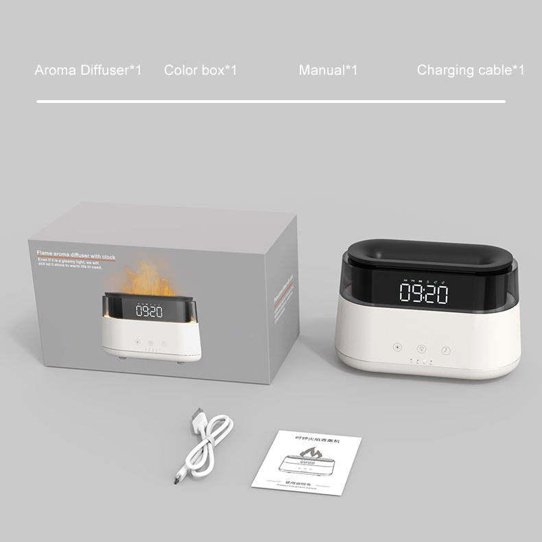 HIVAGI® Elegant Alarm Clock Aroma Oil Diffuser Innovative Simulation Flame Humidifier With Timer Function Flame Night Light for Home Office Yoga Gym. - HIVAGI®