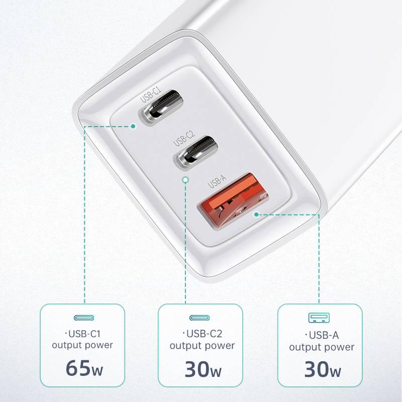 Mcdodo Adaptor High Power USB C Type C 65W GAN Wall Fast Charger White. - HIVAGI®