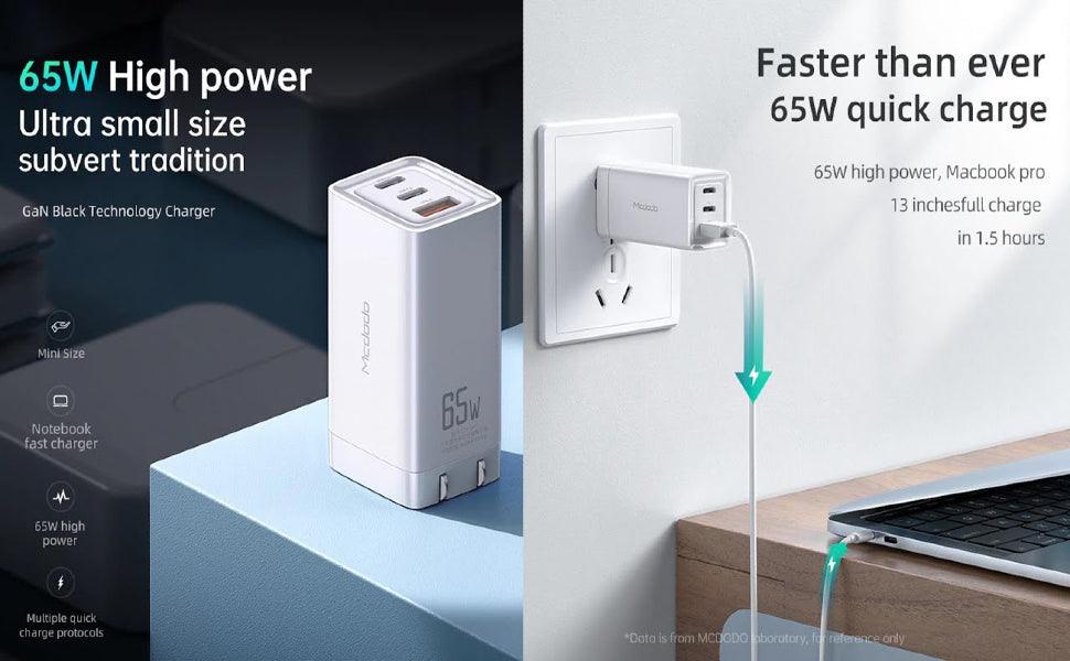 Mcdodo Adaptor High Power USB C Type C 65W GAN Wall Fast Charger White. - HIVAGI®
