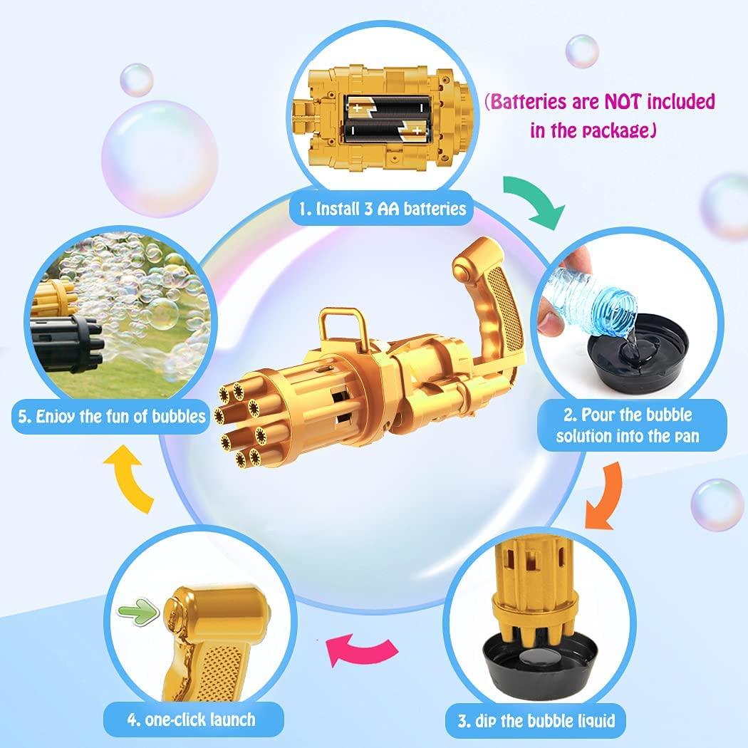 HIVAGI® 8-Hole Electric Bubbles Gun for Toddlers Toys,Gatling Bubble Machine Outdoor & Indoor Toys for Boys and Girls. - HIVAGI®