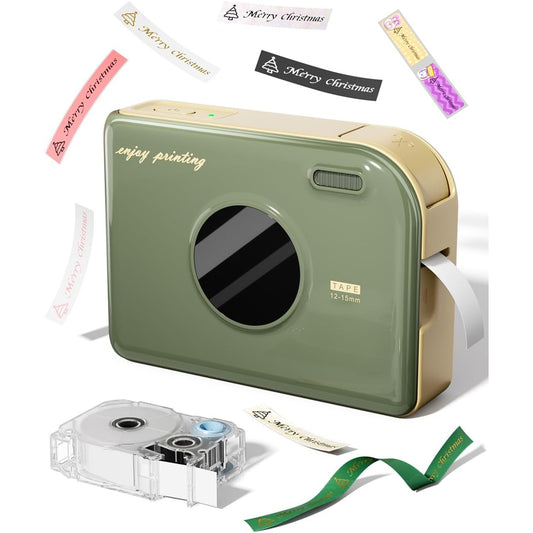 Phomemo A30 Ribbon Label Printer & Portable Mini Label Maker | Bluetooth Thermal Sticker Machine for Gift Wrapping, Name Tags & Home Organization | Waterproof & Rechargeable (Retro Green)