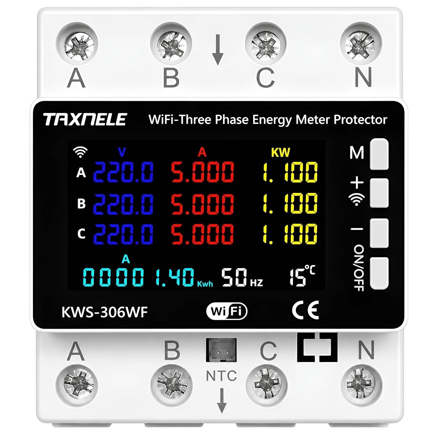 Taxnele 80A 3-Phase WiFi Smart Energy Meter & Circuit Breaker | Tuya Smart Life DIN Rail Voltage, Current & Surge Protection Relay (KWS-306WF).