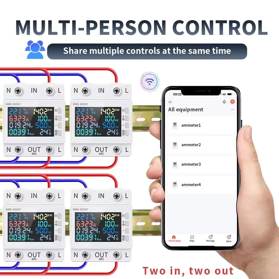 HIVAGI KWS-302WF 63A WiFi Smart Switch Circuit Breaker – 8-in-1 Energy Meter & Protector.