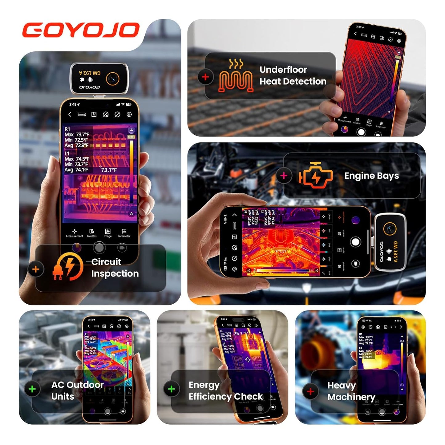 GOYOJO GW192A Thermal Imaging Camera for iPhone 15/16/17 & Android – 192x192 IR Resolution, Water Leak Detection HVAC Electrical Plumbing, Automotive Repair, Home Inspection, DIY-USB-C Infrared Imager.