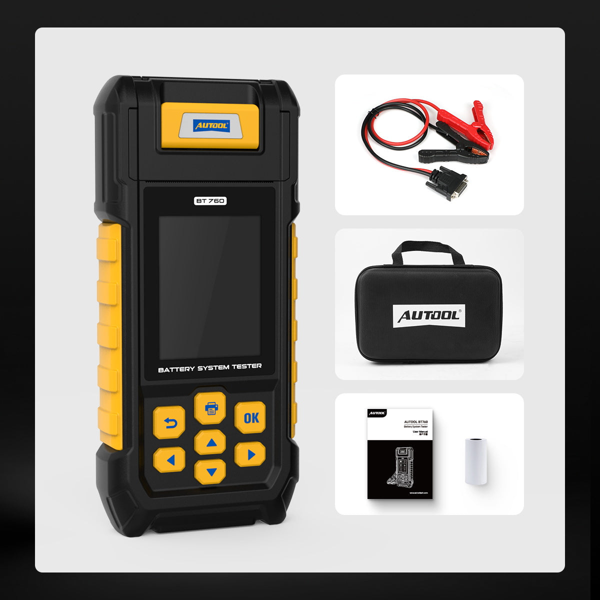 AUTOOL BT760 Battery Tester with Printer & Color Screen Cranking/Charging/Max Load Test.