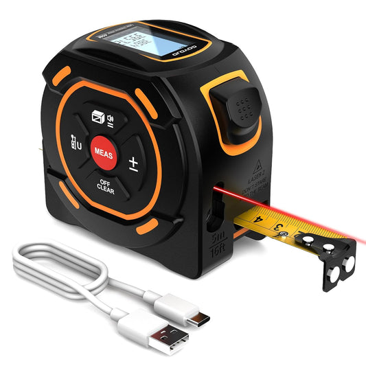 GOYOJO 2-in-1 Digital Laser Tape Measure - 131ft Laser & 16ft Auto-Lock Tape - Type-C Rechargeable, High-Accuracy Measuring Tool with LCD Display.