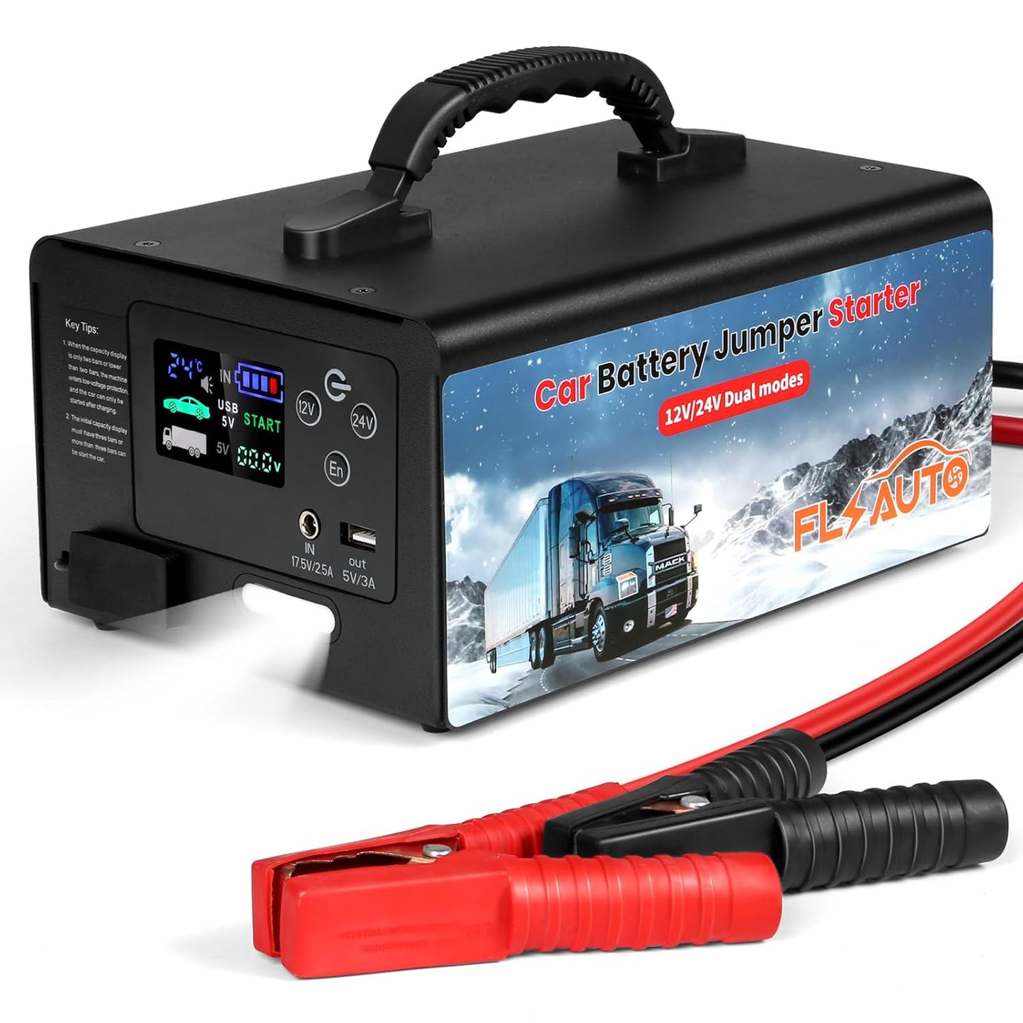 FlyAuto 10000A Heavy Duty Jump Starter – 24V/12V Lithium Battery Booster (60000mAh) for All Gas/Diesel Engines, Trucks, & Buses.